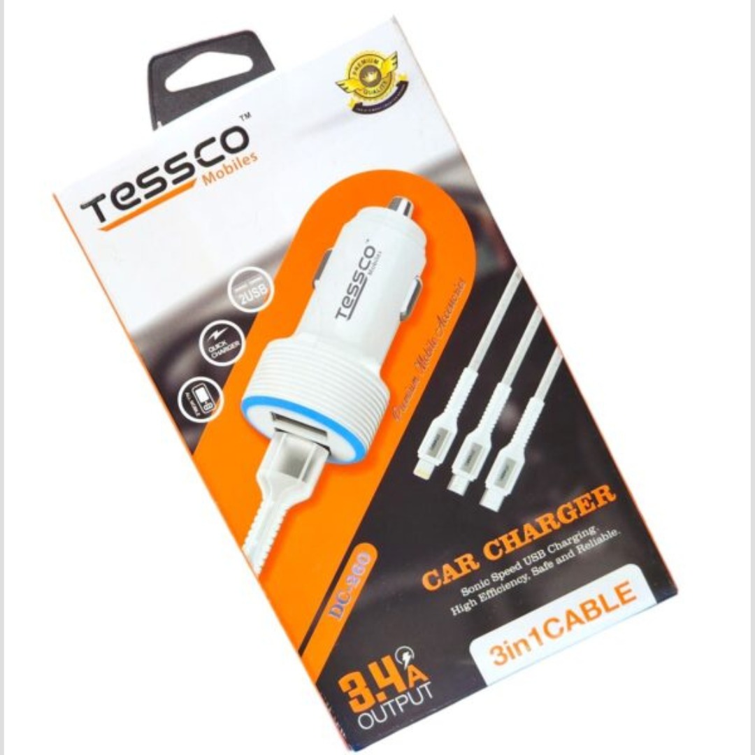 CAR CHARGER 3in 1 cable TESSCO DC-260